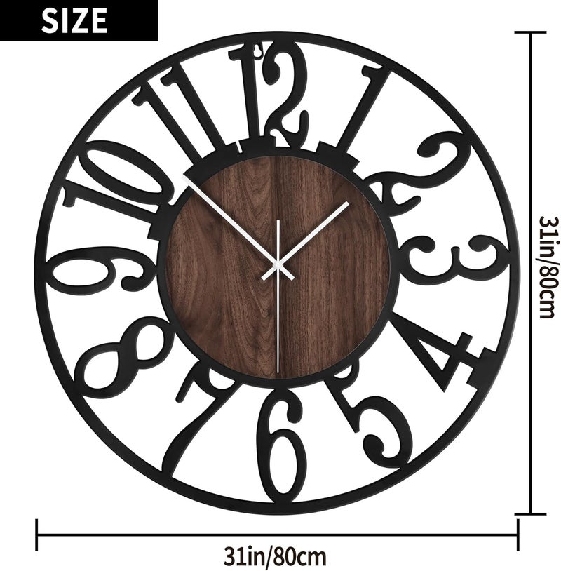 LEIKE Extra Large Wall Clocks,Silent Little Ticking,Battery Operated Vintage Round Modern Wood Wall Clock for Living Room, Bedroom,Farmhouse,Office Home Decor-32 Inch(Black-Arabic Number) - Image 5
